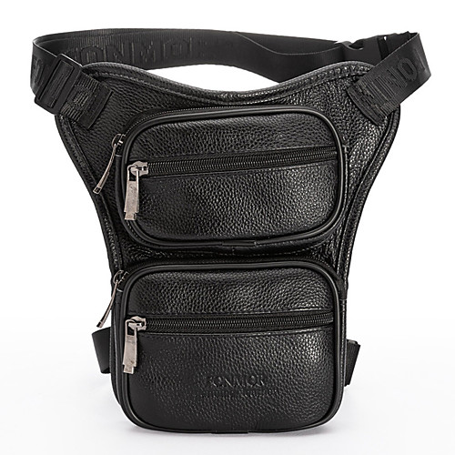 

Men's Zipper Cowhide Fanny Pack 2020 Solid Color Black Grey / Dark Brown