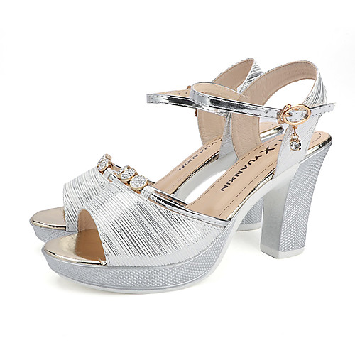 

Women's Sandals Summer Block Heel Open Toe Daily Outdoor PU Black / Gold / Silver