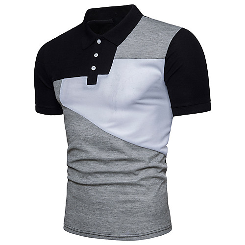 

Men's Color Block Patchwork Polo - Cotton Shirt Collar White / Black / Light gray / Navy Blue