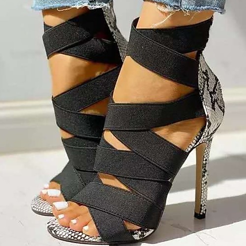 

Women's Sandals Summer Stiletto Heel Open Toe Daily PU Black / Beige