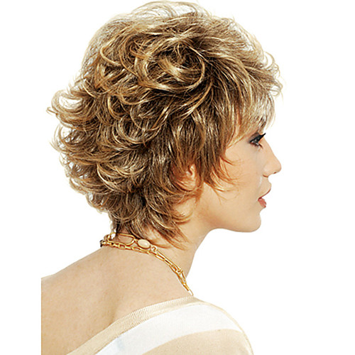 

Synthetic Wig Curly With Bangs Wig Short Light golden Synthetic Hair 12 inch Women's Women Easy dressing Highlighted / Balayage Hair Blonde