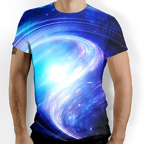 

Men's T shirt Galaxy Graphic Optical Illusion Print Short Sleeve Daily Tops Blue