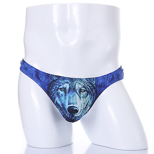 

Men's Print G-string Underwear - Normal Low Waist Light Blue Yellow Blue L XL