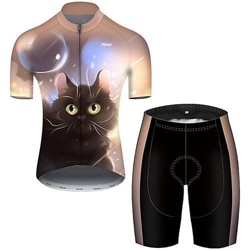 

21Grams Men's Short Sleeve Cycling Jersey with Shorts Nylon Polyester Black / Yellow Galaxy Cat Animal Bike Clothing Suit Breathable Quick Dry Ultraviolet Resistant Reflective Strips Sweat-wicking