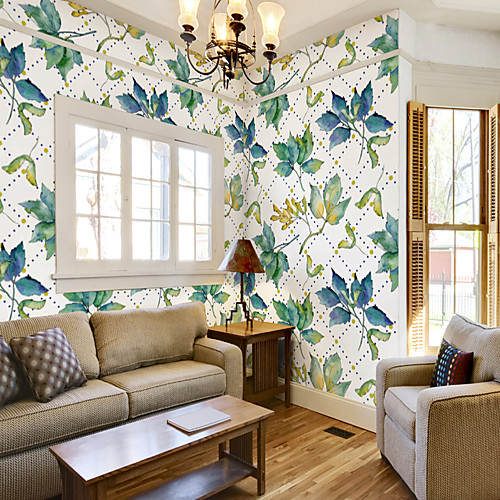 

Custom Self-Adhesive Mural Wallpaper Green Leaves Suitable For Bedroom Living Room Wall Decoration Art Art Deco Landscape Home Decoration Modern Wall Covering