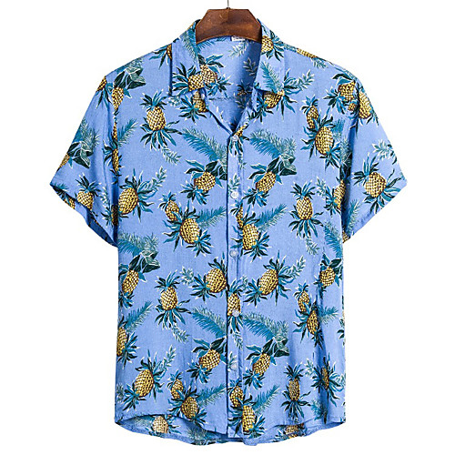 

Men's Fruit Shirt - Cotton Vintage Street chic Holiday Weekend Blue / Short Sleeve