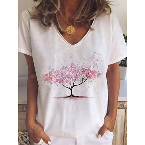 

Women's T shirt Geometric Print Round Neck Tops Basic Top White Blushing Pink Brown