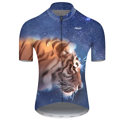 

21Grams Men's Short Sleeve Cycling Jersey Nylon BlueYellow Galaxy Tiger Animal Bike Jersey Top Mountain Bike MTB Road Bike Cycling Breathable Quick Dry Sports Clothing Apparel / Micro-elastic