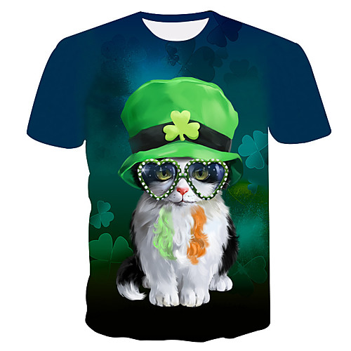 

Men's 3D Animal Cat Print T-shirt Street chic Exaggerated Daily Holiday Round Neck Rainbow / Short Sleeve