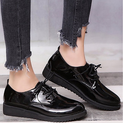 

Women's Flats Fall Flat Heel Round Toe Daily Patent Leather / PU Dark Grey / Black / Yellow
