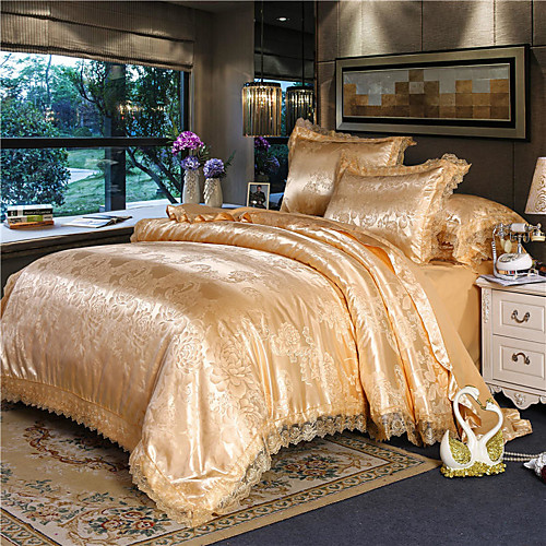 

Satin Satin four-piece Jacquard european-style 1.8 m double quilted lace bed linen dormitory four-piece lace bed sheet