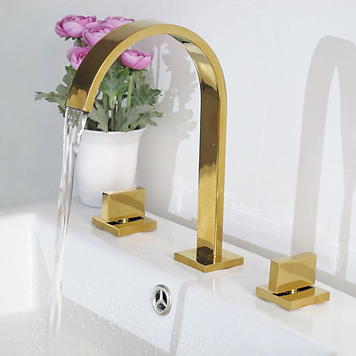

Bathroom Sink Faucet - Rotatable / Widespread / Waterfall Ti-PVD Deck Mounted Two Handles Three HolesBath Taps