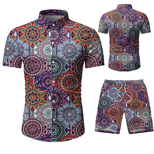 

Men's Graphic Print Set Beach Tropical Holiday Going out Rainbow / Short Sleeve