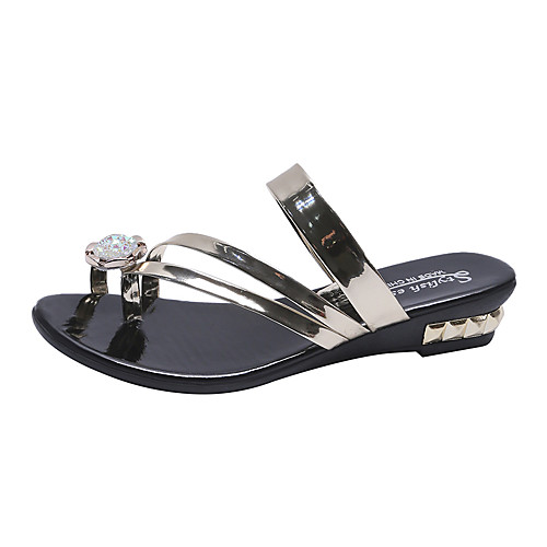 

Women's Slippers & Flip-Flops 2020 Spring & Fall / Spring & Summer Wedge Heel Open Toe Casual Preppy Daily Outdoor PU Gold / Silver / Black