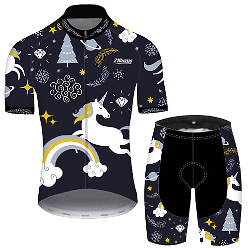 

Men's Short Sleeve Cycling Jersey with Shorts BlackWhite Unicorn Animal Bike UV Resistant Quick Dry Breathable Sports Unicorn Mountain Bike MTB Road Bike Cycling Clothing Apparel / Stretchy