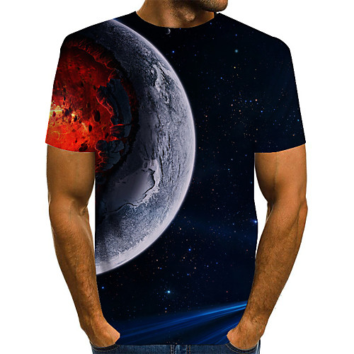 

Men's 3D Graphic Space T-shirt Basic Exaggerated Daily Round Neck Blue / Purple / Red / Yellow / Green / Short Sleeve