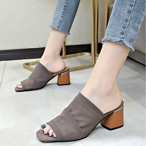 

Women's Sandals Summer Block Heel Square Toe Daily Mesh / PU Black / Gray