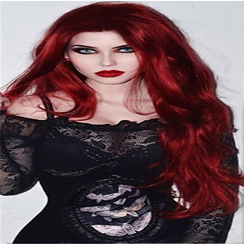 

Synthetic Wig Curly Middle Part Wig Long Burgundy Synthetic Hair 18 inch Women's Fashionable Design Classic Women Burgundy