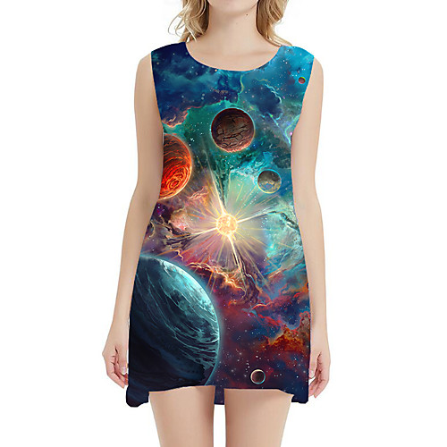 

Women's A Line Dress - Sleeveless Geometric Rainbow Patchwork Summer 3D Print Sexy Daily Holiday Belt Not Included 2020 Green Rainbow S M L XL XXL XXXL