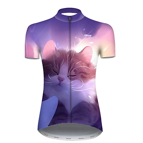

21Grams Women's Short Sleeve Cycling Jersey Polyester Violet Galaxy Cat Animal Bike Jersey Top Mountain Bike MTB Road Bike Cycling Breathable Quick Dry Ultraviolet Resistant Sports Clothing Apparel
