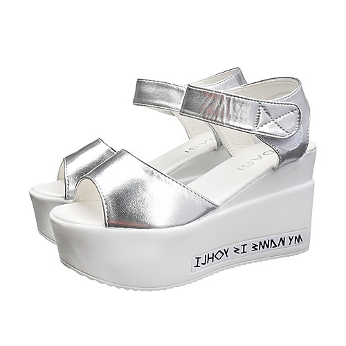 

Women's Sandals Wedge Sandals Summer Wedge Heel Open Toe Casual Daily PU White / Black / Silver