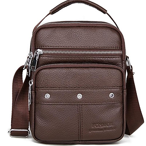 

Men's Zipper Cowhide Crossbody Bag Solid Color Black Grey / Dark Brown