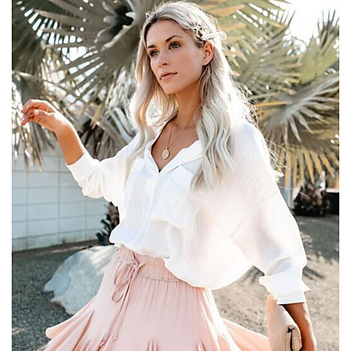 

Women's Solid Colored Loose Shirt Daily Shirt Collar White