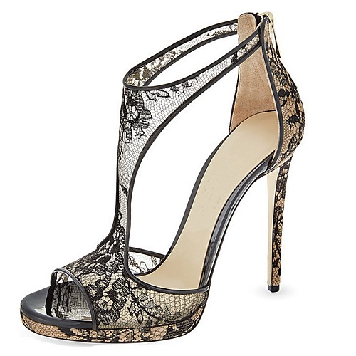 

Women's Sandals Summer Stiletto Heel Open Toe Daily Lace Black
