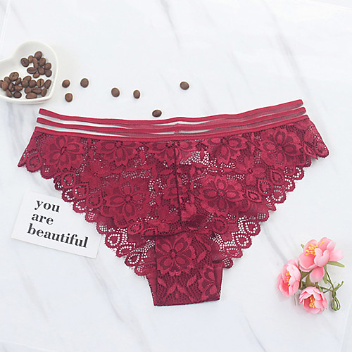 

Women's Lace / Mesh / Basic Brief - Normal Low Waist Wine Fuchsia Red One-Size