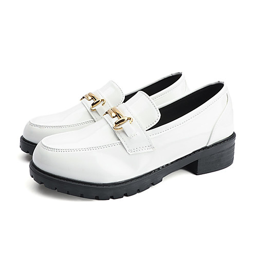 

Women's Loafers & Slip-Ons Spring / Fall Block Heel Round Toe British Daily Outdoor Buckle PU White / Black