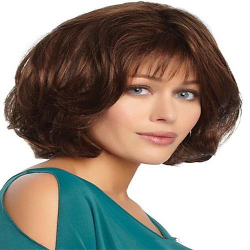

Synthetic Wig kinky Straight With Bangs Wig Short Light Brown Synthetic Hair 12 inch Women's Simple Life Classic Light Brown