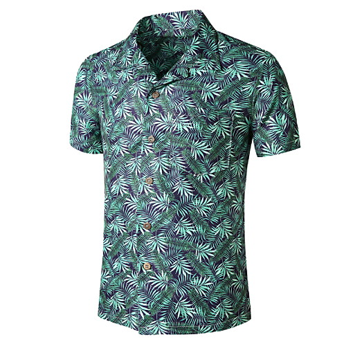 

Men's Graphic Palm Tree Print Shirt Tropical Daily Button Down Collar Green / Short Sleeve
