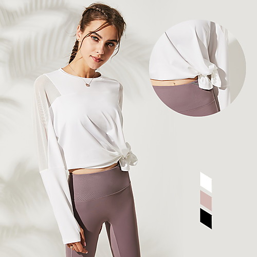 

Women's Yoga Top Patchwork Solid Color White Black Pink Green Mesh Elastane Running Fitness Gym Workout Tee / T-shirt Long Sleeve Sport Activewear Breathable Quick Dry Comfortable Stretchy