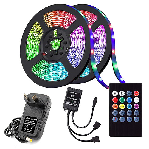 

2x5M Flexible LED Light Strips Light Sets RGB Strip Lights 2300 LEDs SMD5050 9mm 1 x 12V 3A Adapter 20-key Music Sound Controller 1 set Multi Color Christmas New Year's Party Decorative Holiday
