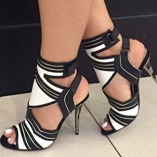 

Women's Sandals Summer Stiletto Heel Open Toe Daily PU Black