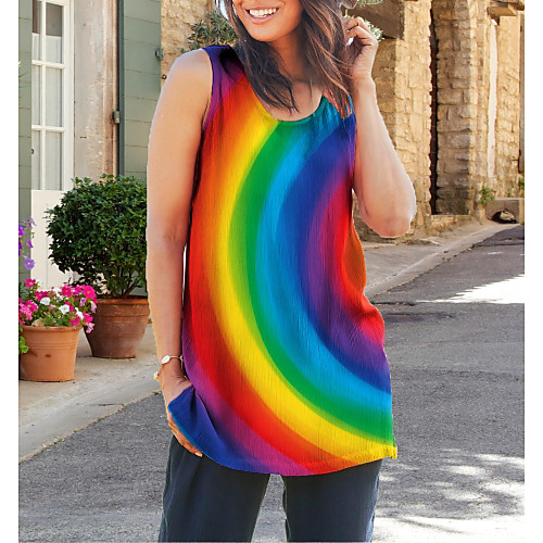 

Women's Tops Graphic 3D Print T-shirt - Print Round Neck Basic Daily Spring Summer Rainbow XS S M L XL 2XL 3XL 4XL 5XL 6XL