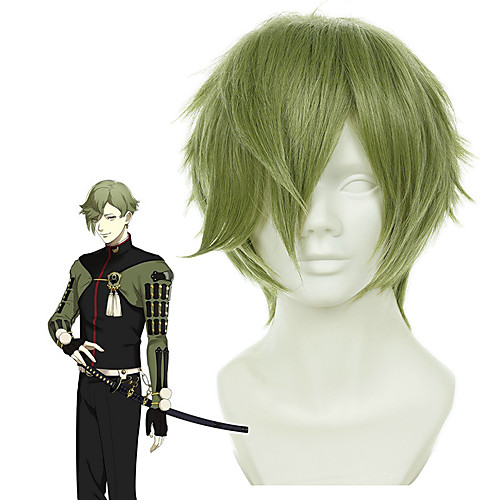 

SAO Swords Art Online Cosplay Wigs Men's Asymmetrical 13 inch Heat Resistant Fiber kinky Straight Green Green Anime