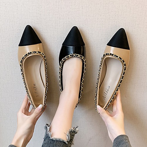

Women's Loafers & Slip-Ons Summer Flat Heel Pointed Toe Daily PU Black / Beige