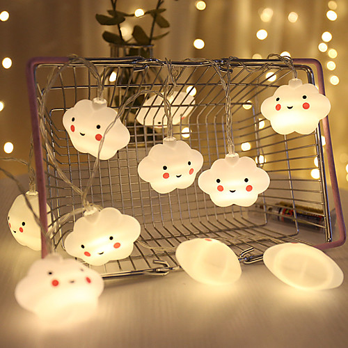 

3M 20LEDs White Smile Cloud Led String Fairy Holiday Lights Flexible Garland Home Wedding Christmas Decor AA Battery Operated Warm White Lighting For Kids Room Lighting (come without battery