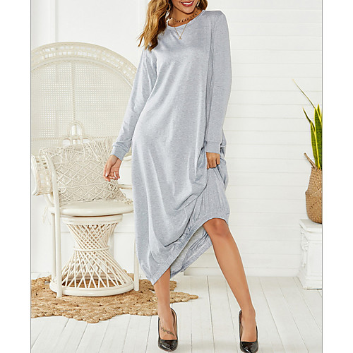 

Women's A Line Dress - Long Sleeve Solid Color Summer Casual Loose 2020 Black Gray S M L XL