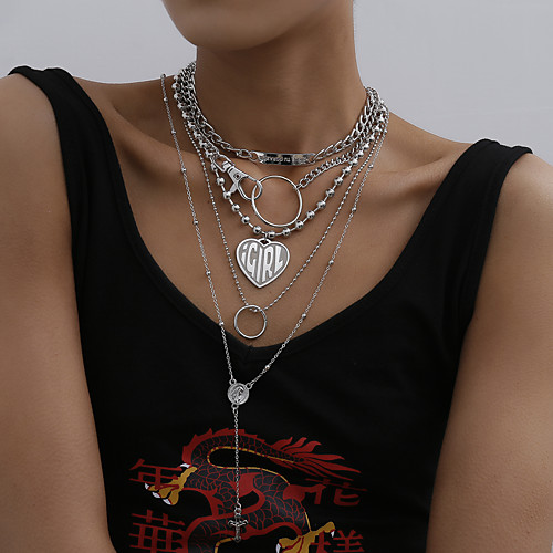 

Women's Statement Necklace Stacking Stackable Statement Punk Chrome Iron Silver 34 cm Necklace Jewelry For Masquerade Street