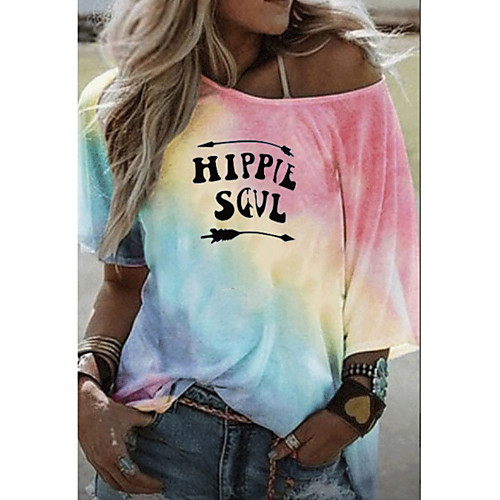 

Women's T-shirt Tie Dye Letter Tops Round Neck Daily Summer Purple Yellow Blushing Pink Light Blue S M L XL 2XL 3XL