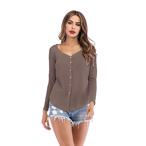 

Women's Solid Colored Long Sleeve Cardigan Sweater Jumper, V Neck Summer / Fall Wine / White / Khaki S / M / L