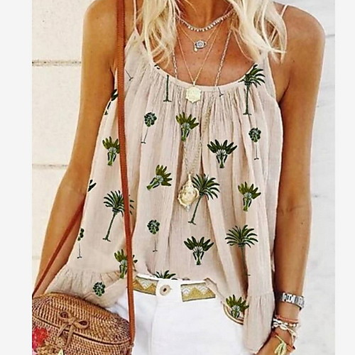 

Women's Floral Tank Top Daily Strap Purple / Yellow / Khaki / Green / Gray