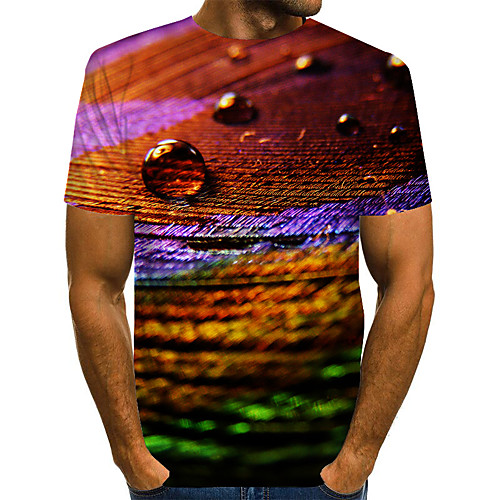 

Men's Plus Size Geometric 3D Print T-shirt Street chic Exaggerated Daily Going out Round Neck Rainbow / Short Sleeve