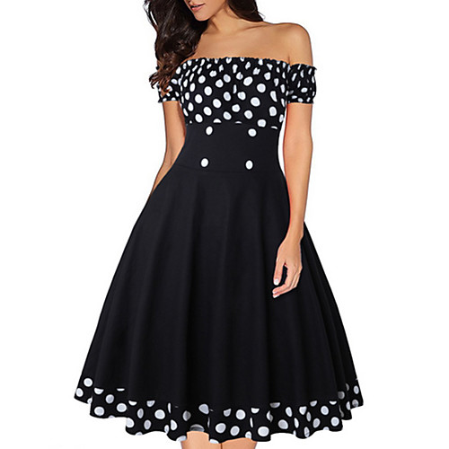 

Women's A Line Dress - Short Sleeves Polka Dot Summer Off Shoulder Work 2020 Black S M L XL XXL XXXL