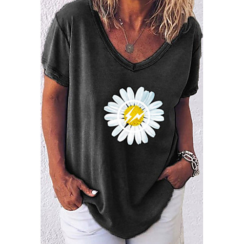 

Women's Floral Print T-shirt Daily V Neck White / Black / Blue / Army Green / Fuchsia / Gray
