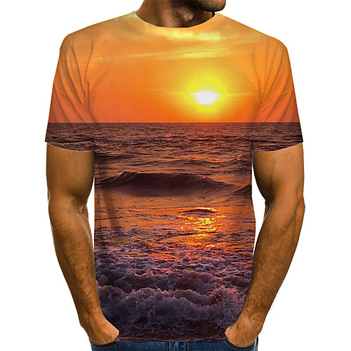 

Men's 3D T-shirt Basic Exaggerated Daily Round Neck Blue / Purple / Red / Yellow / Green / Short Sleeve