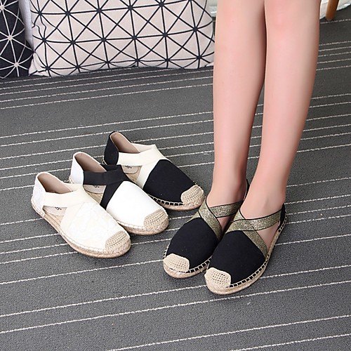 

Women's Loafers & Slip-Ons Summer Flat Heel Round Toe Daily PU White / Black / Gold