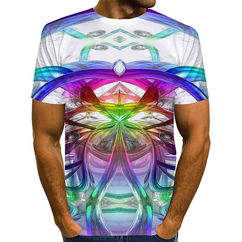 

Men's Plus Size Geometric Print T-shirt Basic Street chic Daily Going out Round Neck Rainbow / Short Sleeve